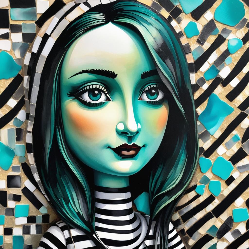 Surreal Mona Lisa Sock Puppet in Mosaic Style