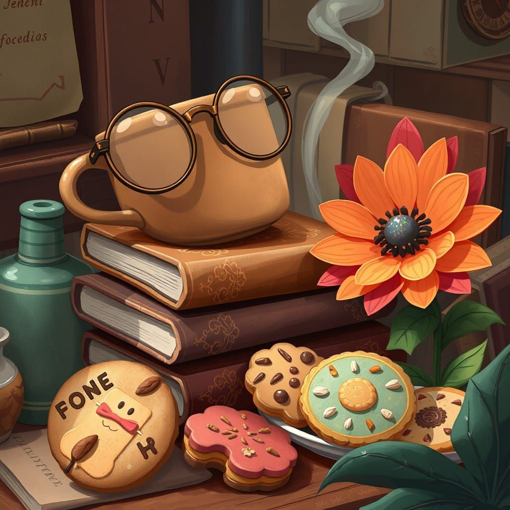 Pixar-Inspired Whimsy: Vintage Illustration of Cozy, Gently...