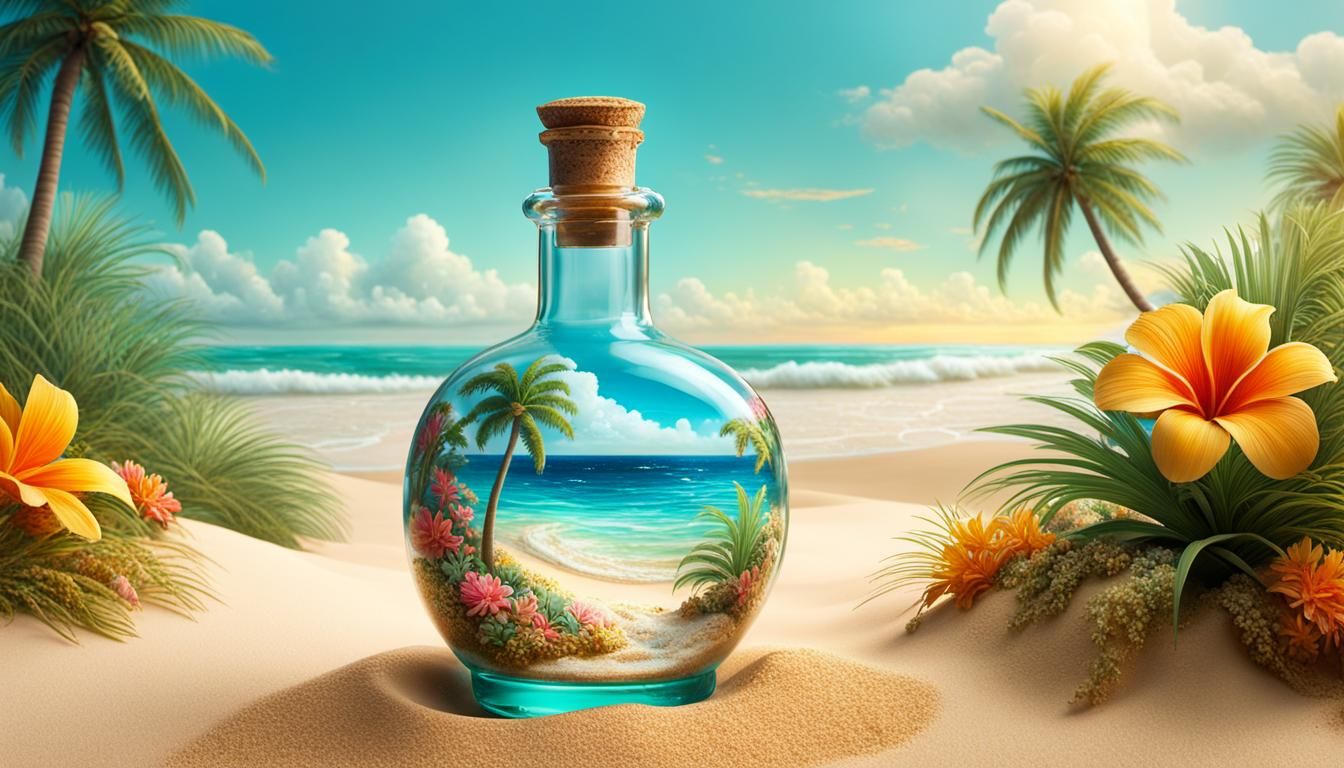 Antique Bottle with Sea Inside, Fantasy Realism