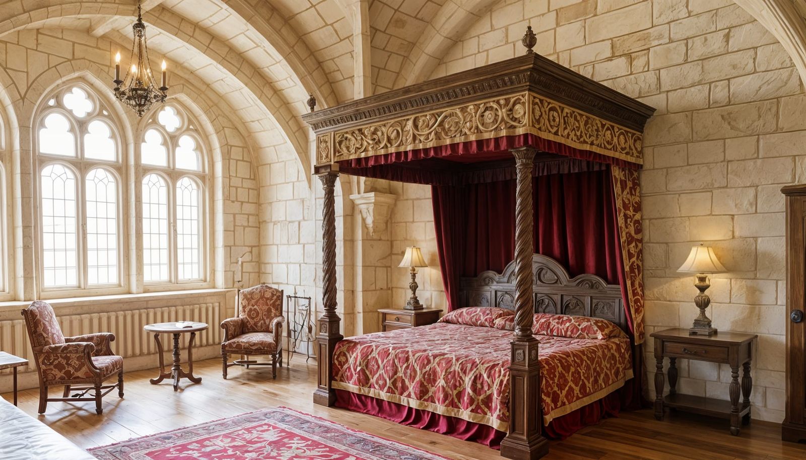 Royal Medieval Bedroom With Four-Poster Bed