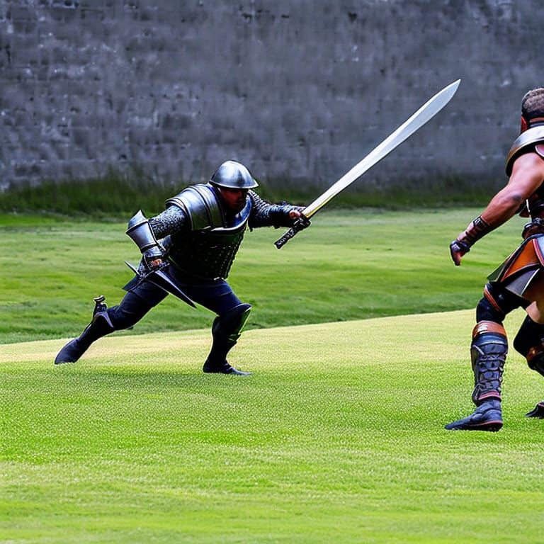 Armored Warrior in Sword Fight Fells Enemies