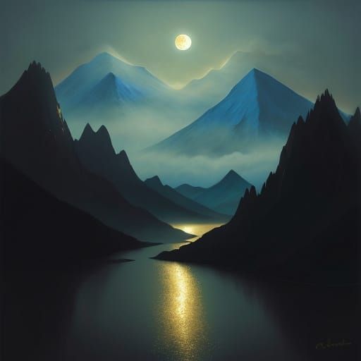 Dreamy Lunar Landscape in Gouache Style