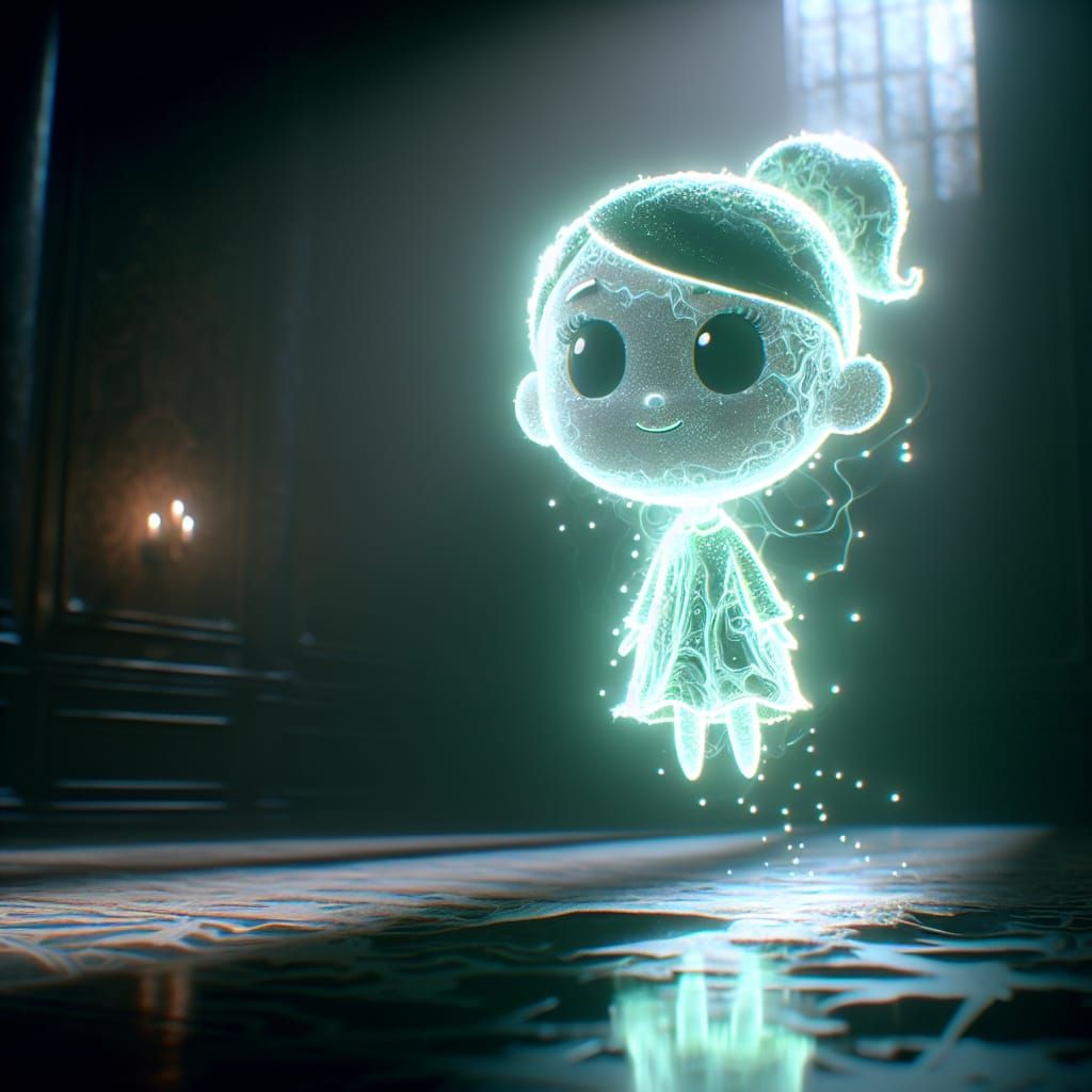 Ectoplasmic Cartoon Girl in Dark Room