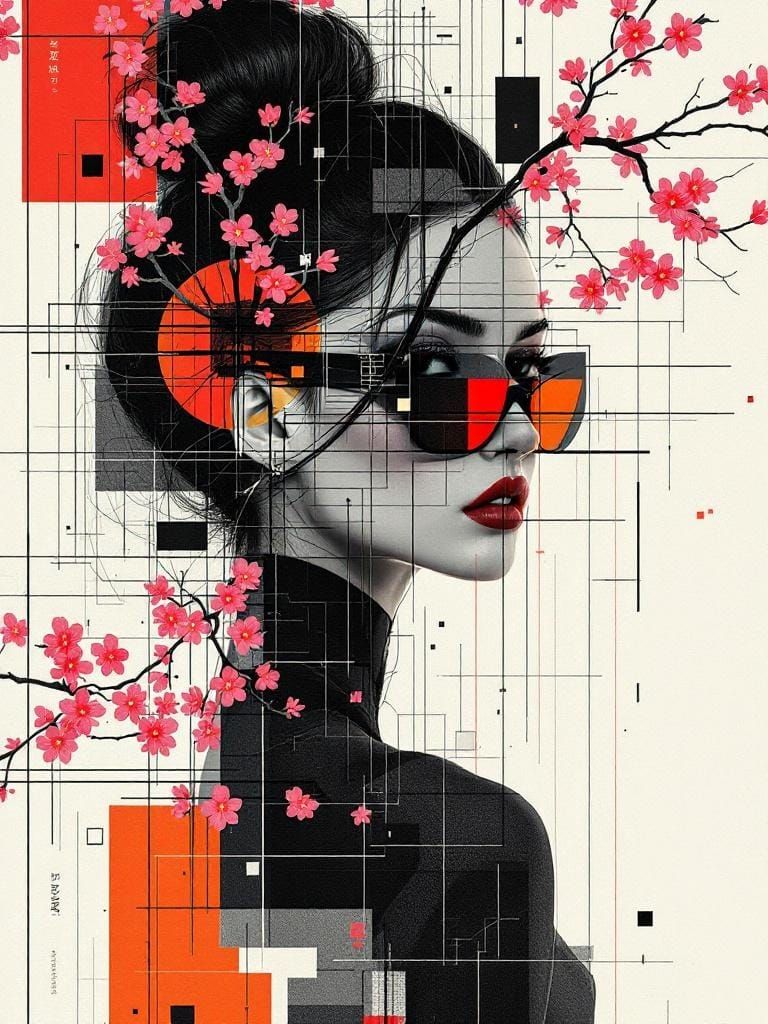 Abstract Pin-Up in Bauhaus Style with Geometric Elements