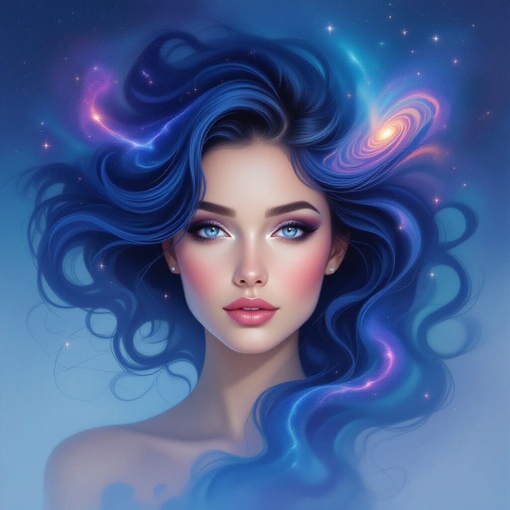 Ethereal Woman Portrait with Nebula Hair