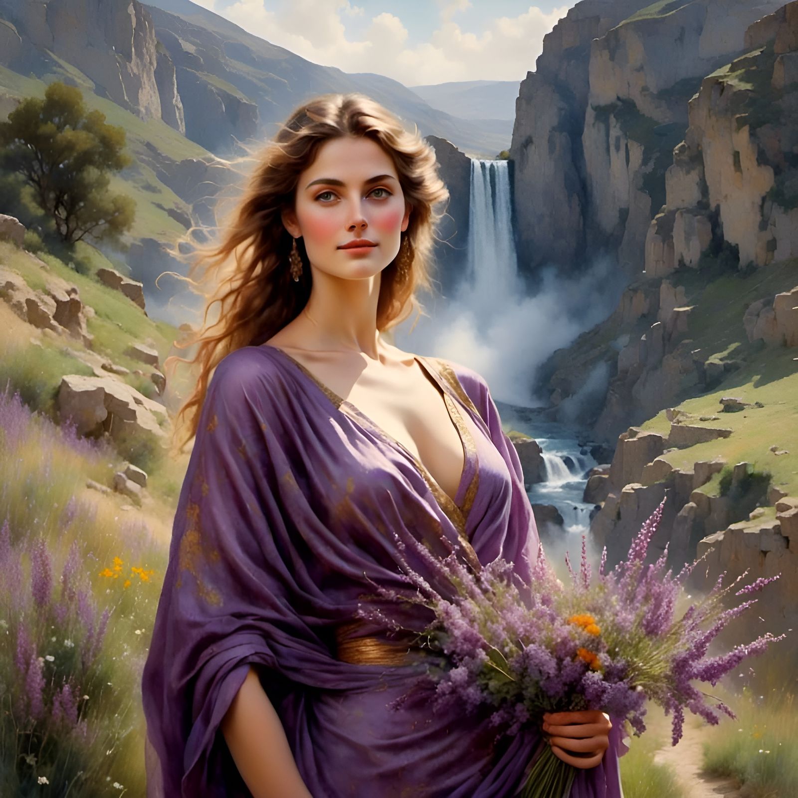 Serene Greek Goddess in a Meadow Portrait