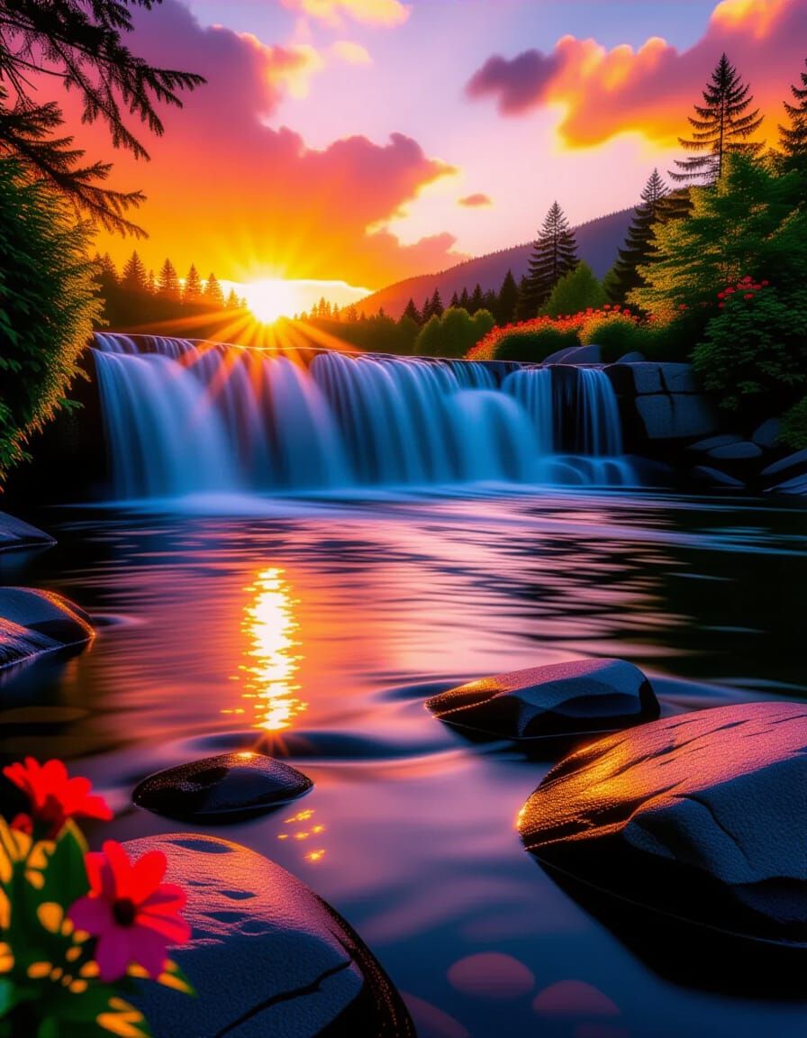 Golden Hour Waterfall in Naturalistic Photography Style