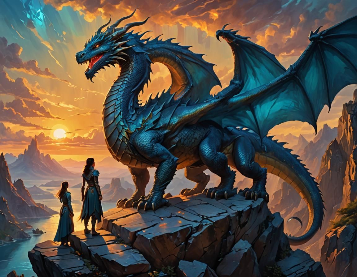 Dragon Guarding Lair in High Fantasy Oil Painting