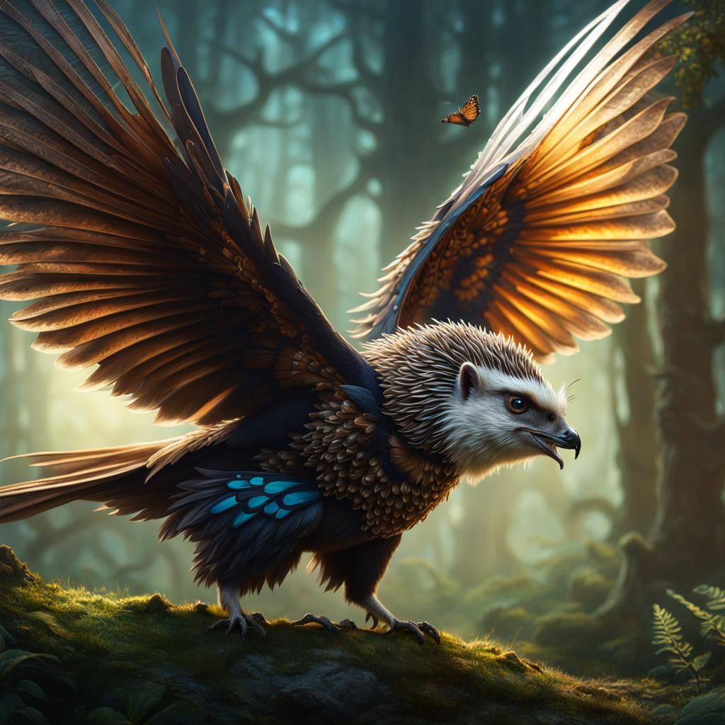 Fantastical Hedgehog Hawk Butterfly Creature Concept Art