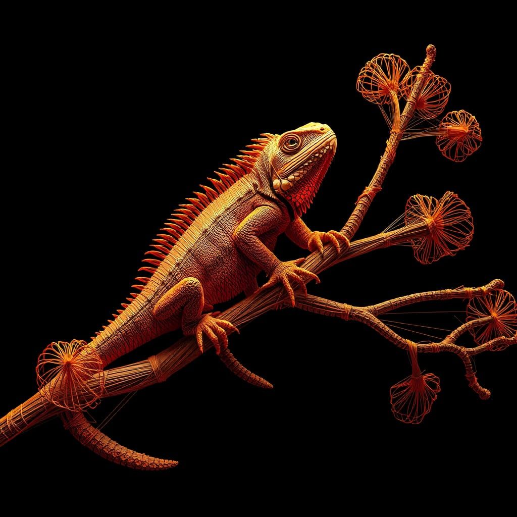 Iguana on String Art Branch