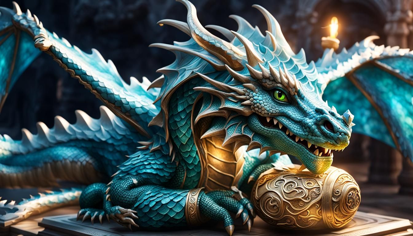 Dragon Guarding Artifact: Intricate Scales Detailed