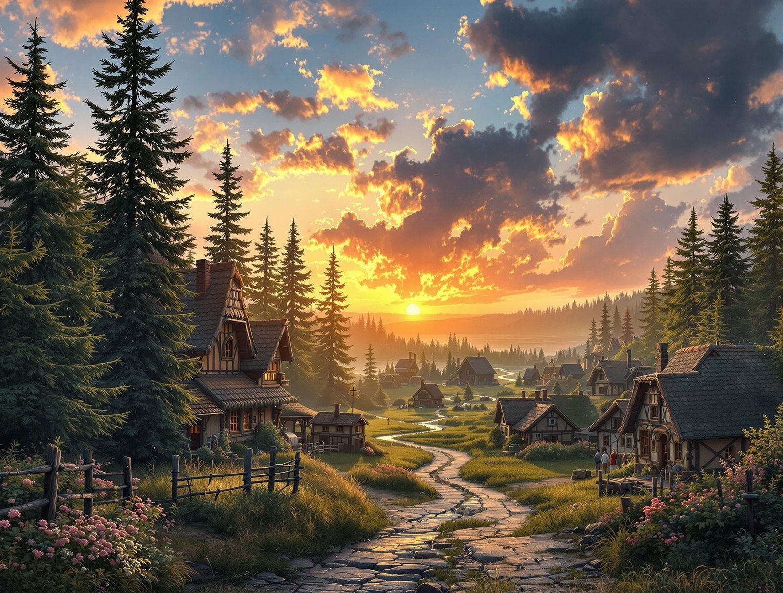 Idyllic Norse Village at Daybreak in Cinematic Style