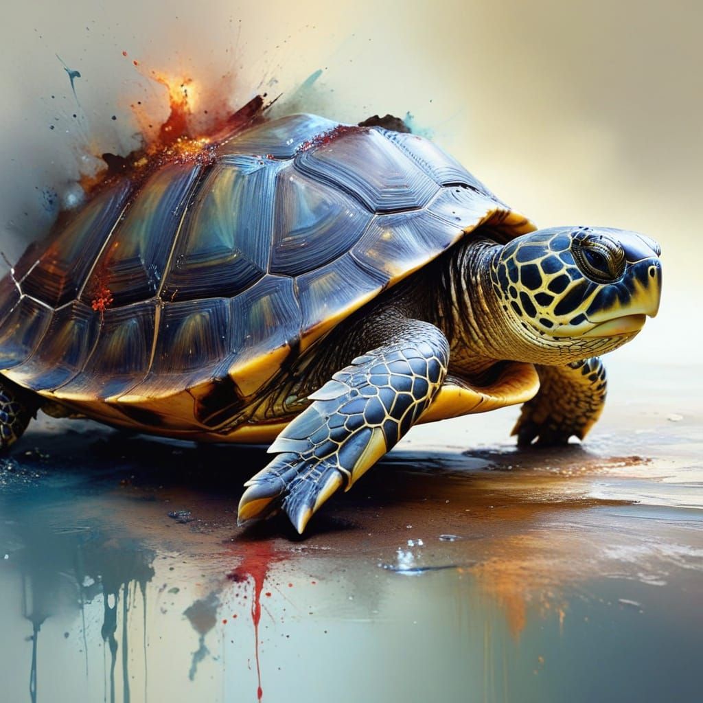 Australian Turtle in Masterpiece Oil Painting Style