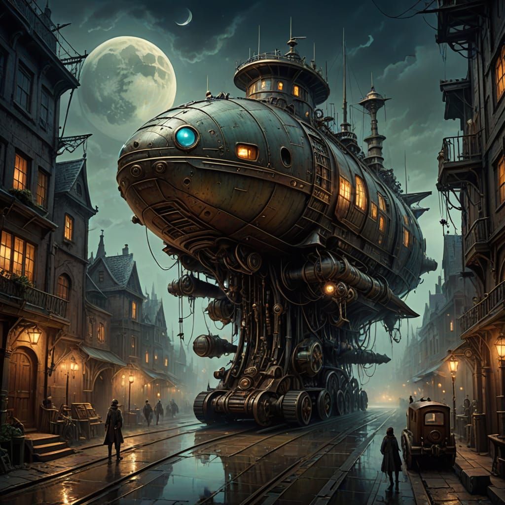 Whimsical Steampunk Vessel with Elongated Forms and Alien Ey...