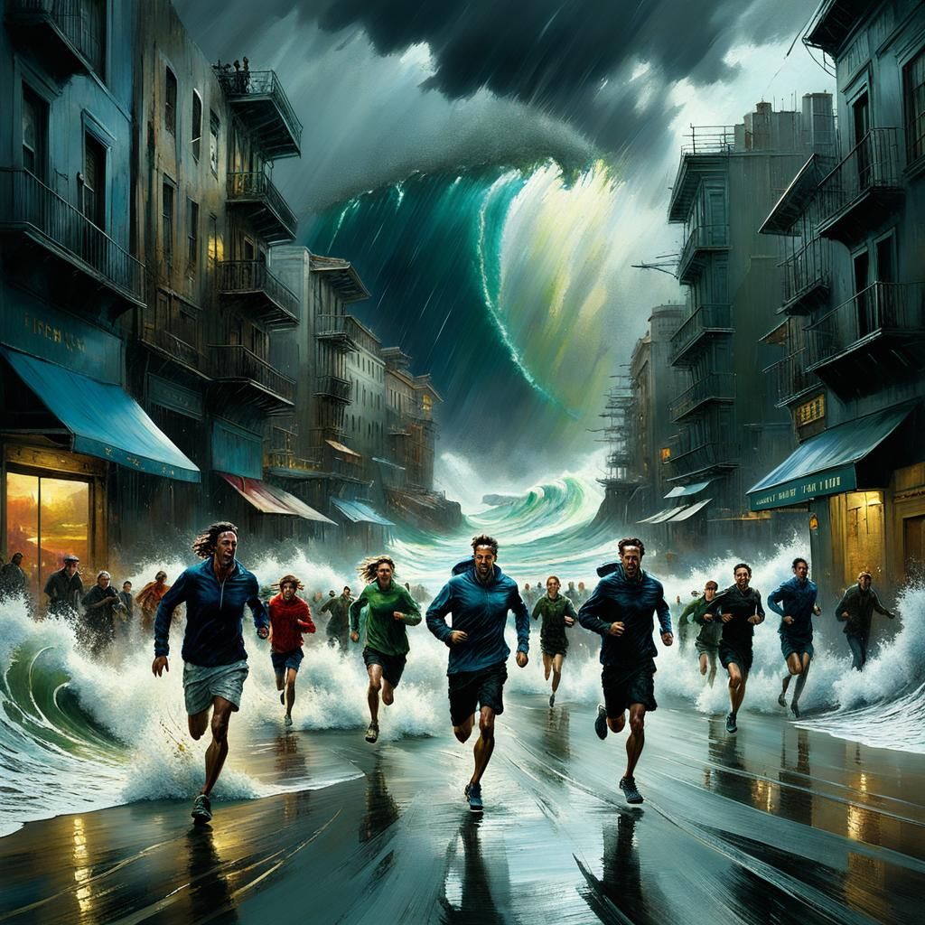 Tsunami Engulfs City: Dramatic Matte Painting