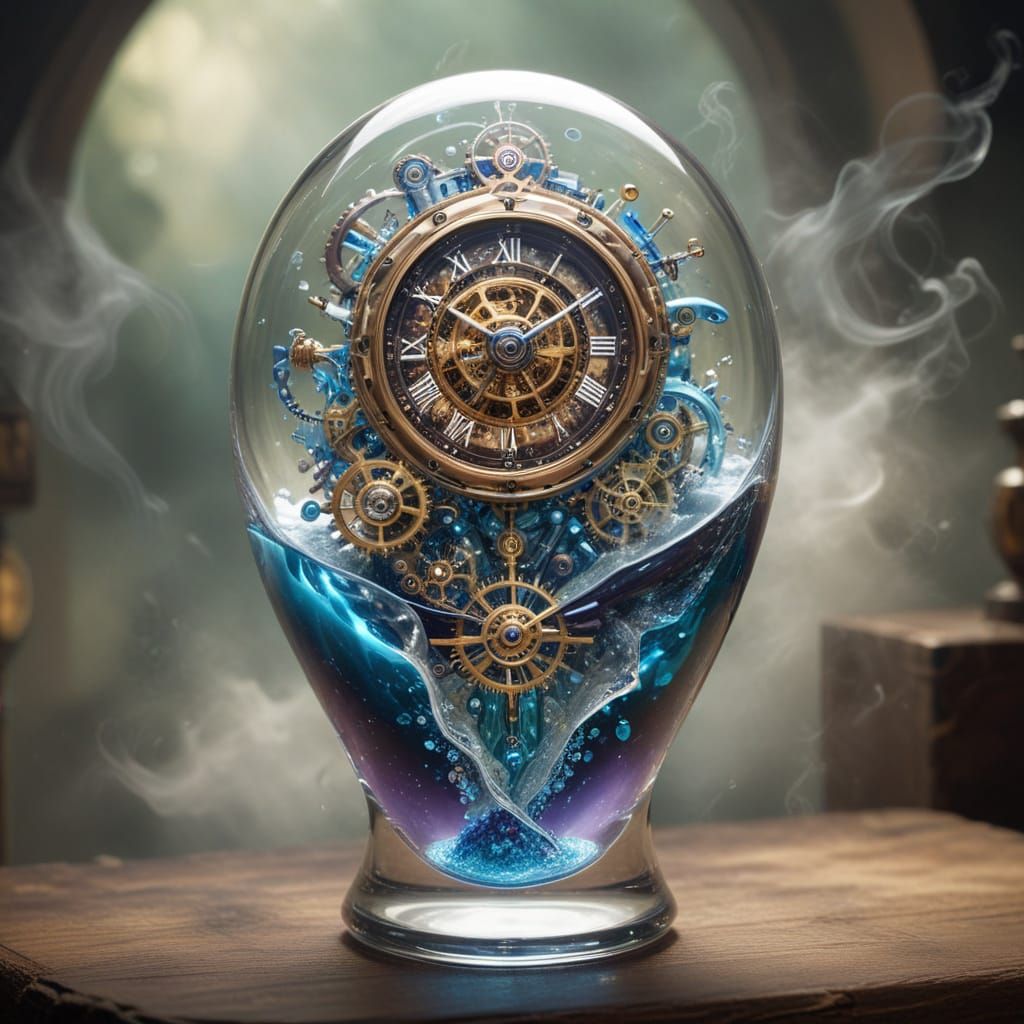 Surreal Clockwork Alchemy Vortex in Effervescent Glass