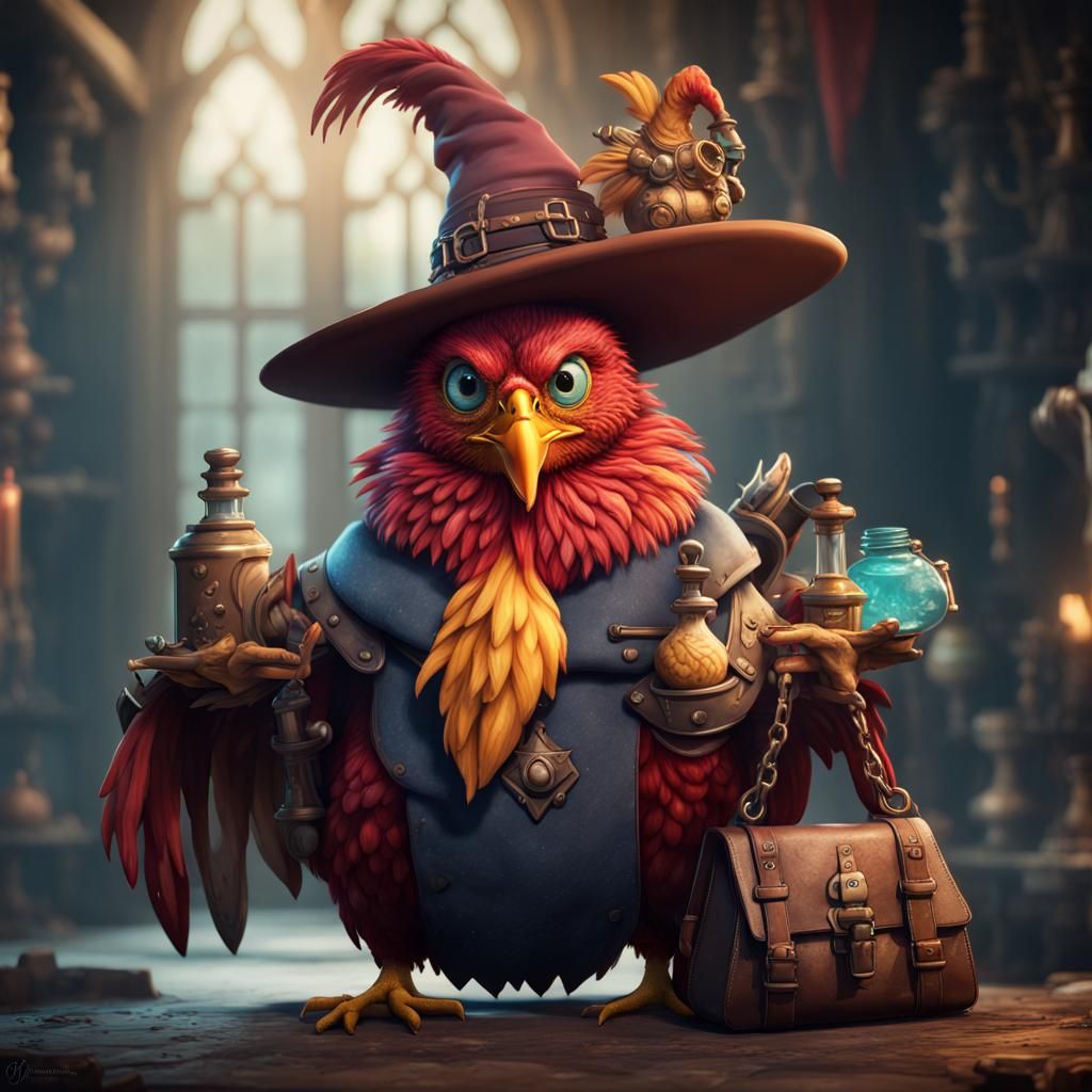 Wizard Chicken in High Fantasy Style