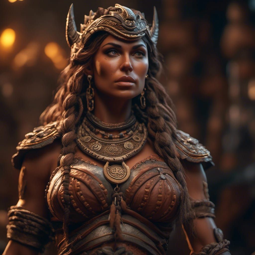 Hyperrealistic Clay Sculpture of a Barbarian Woman