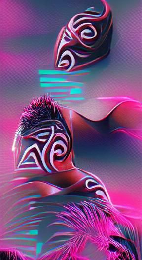 Maori Figure in Synthwave Neon Retro Style
