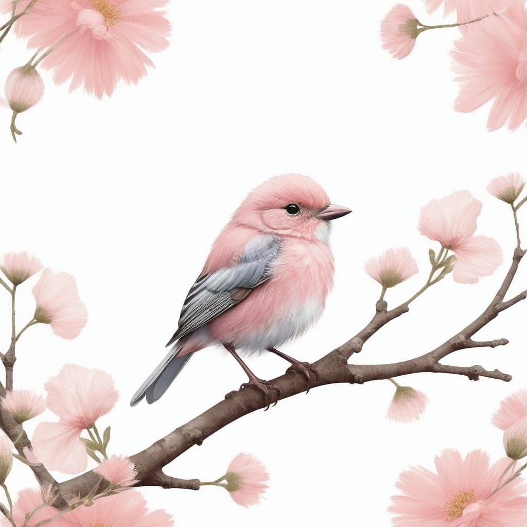 Adorable Pink Bird in a Blossoming Forest
