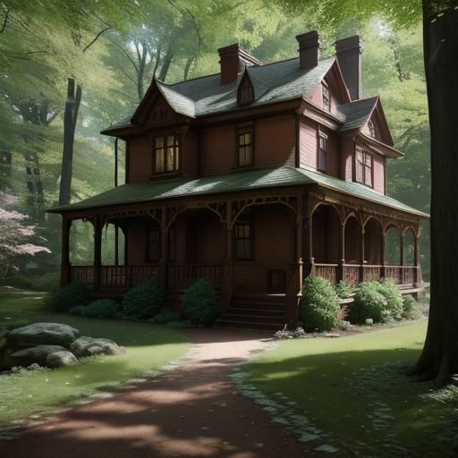 Edwardian House in Springtime Sunlight: Detailed Matte Paint...