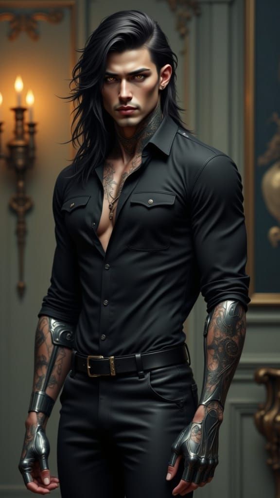 Muscular Cyborg Ninja in Art Nouveau Style