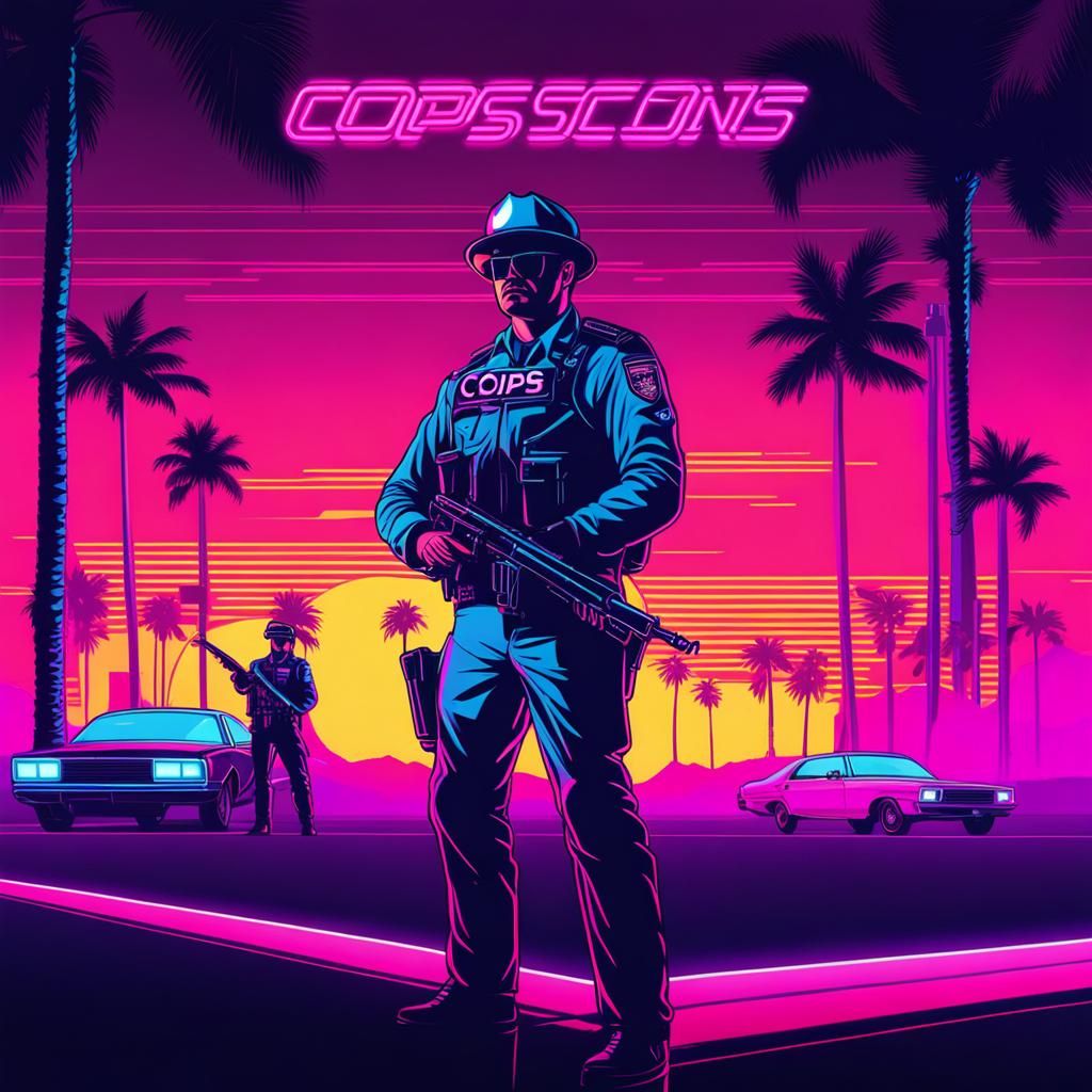 Synthwave Cops with Guns: Neon Retro Art