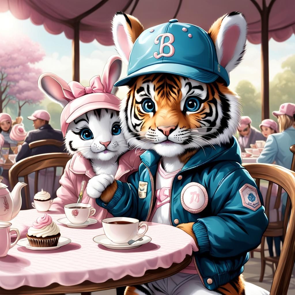 Tiger Cub's Tea Party with Ballerina Bunny