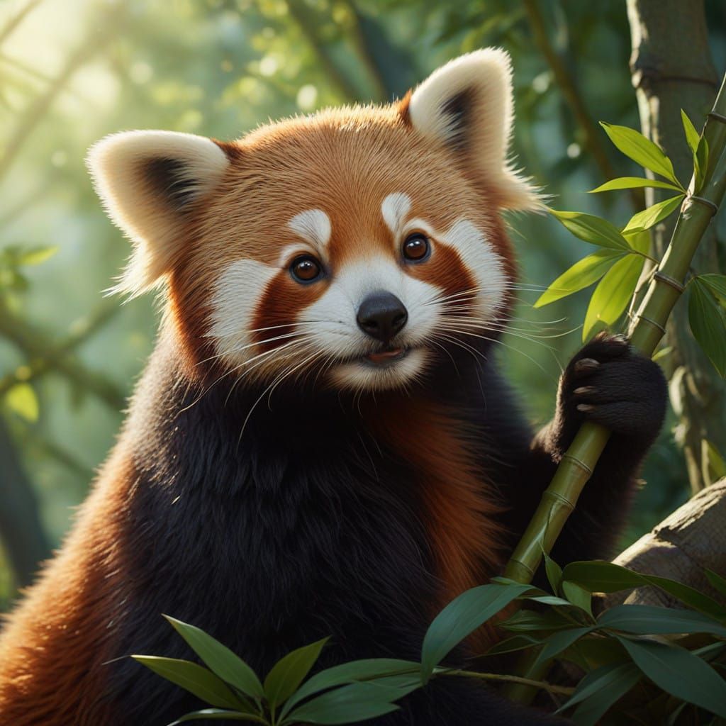 Serene Forest Encounter with a Vibrant Red Panda