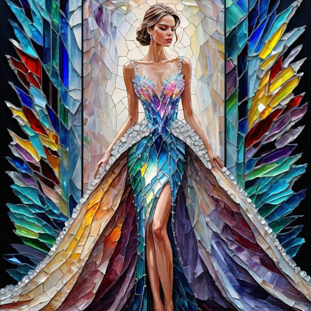 Crystal Gown Impasto Painting in Stained Glass Style