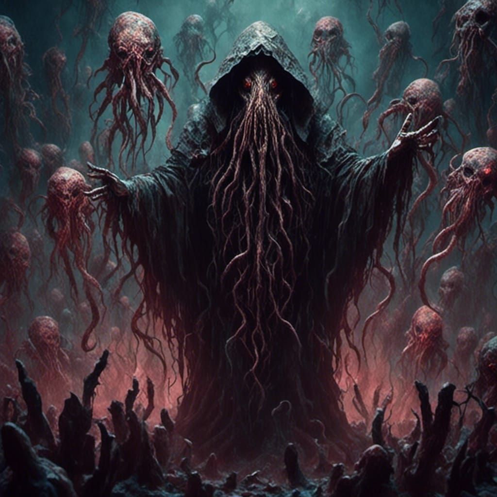 Hooded Cultist Summons Lovecraftian Creature in 3D