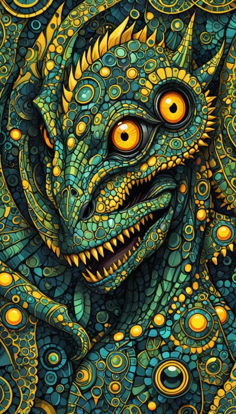 Bizarre Creature with Sharp Teeth in Abstract Style