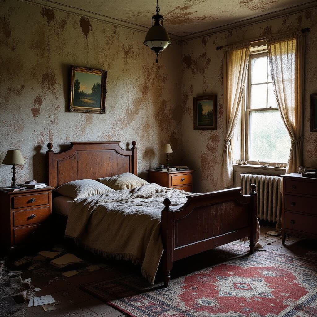Abandoned House Bedroom in Rustic Vintage Style