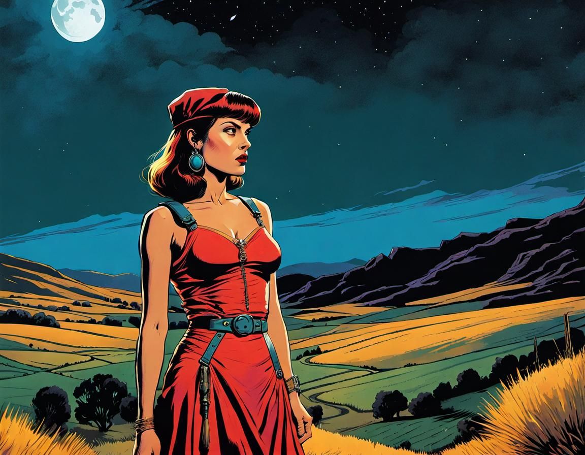 Candid Night Scene in Expressionist Comic Style