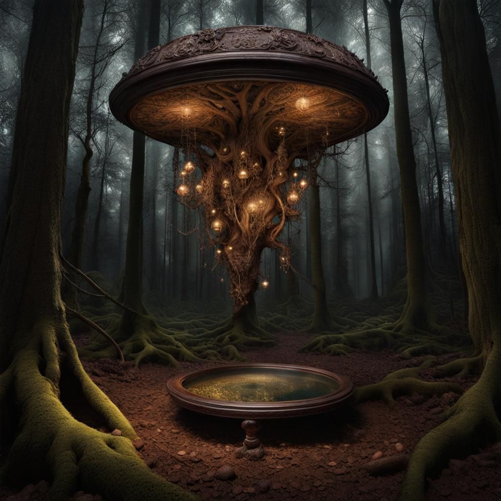 Otherworldly Treasure Discovery in Nocturnal Forest