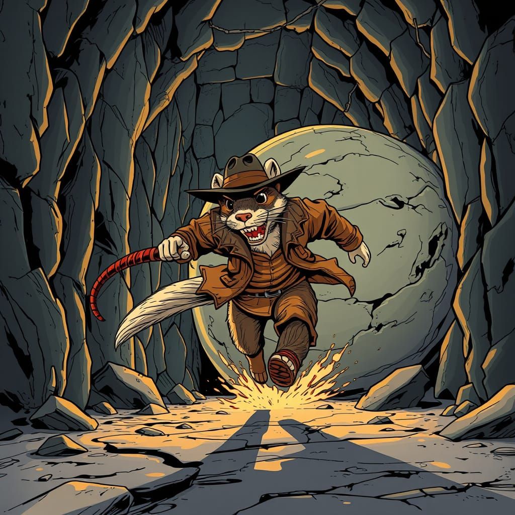 Ferret Outlaw Flees Tomb Boulder in Noir-Inspired Style