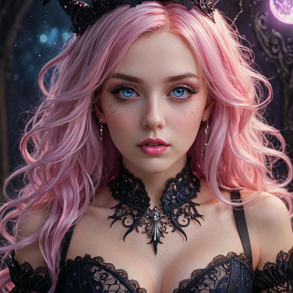 Emo Witch Summons Magic in Digital Art Style