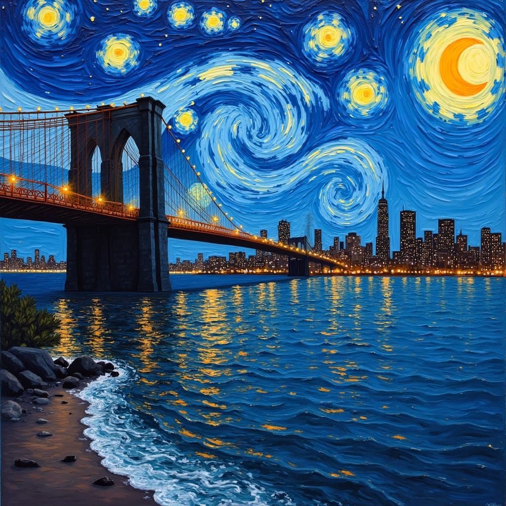 Vibrant Brooklyn Night Sky with Dynamic Brushstrokes in Post...