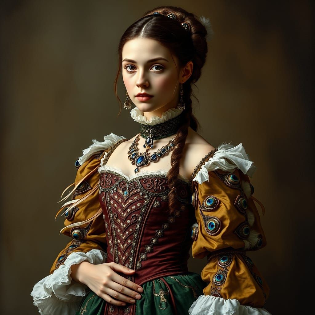 Woman in Peacock Dress, Renaissance Style