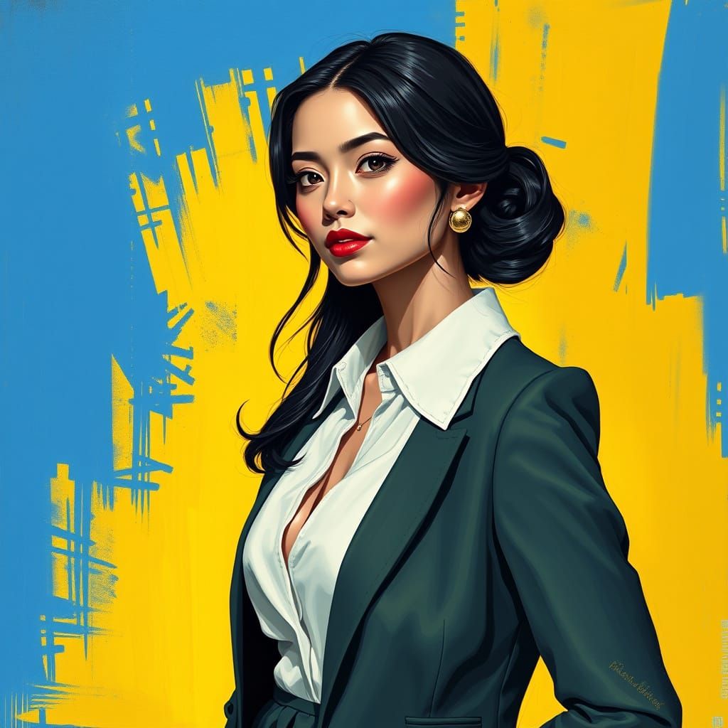 Vibrant Portrait in Pop Art Style with Bold Brushstrokes