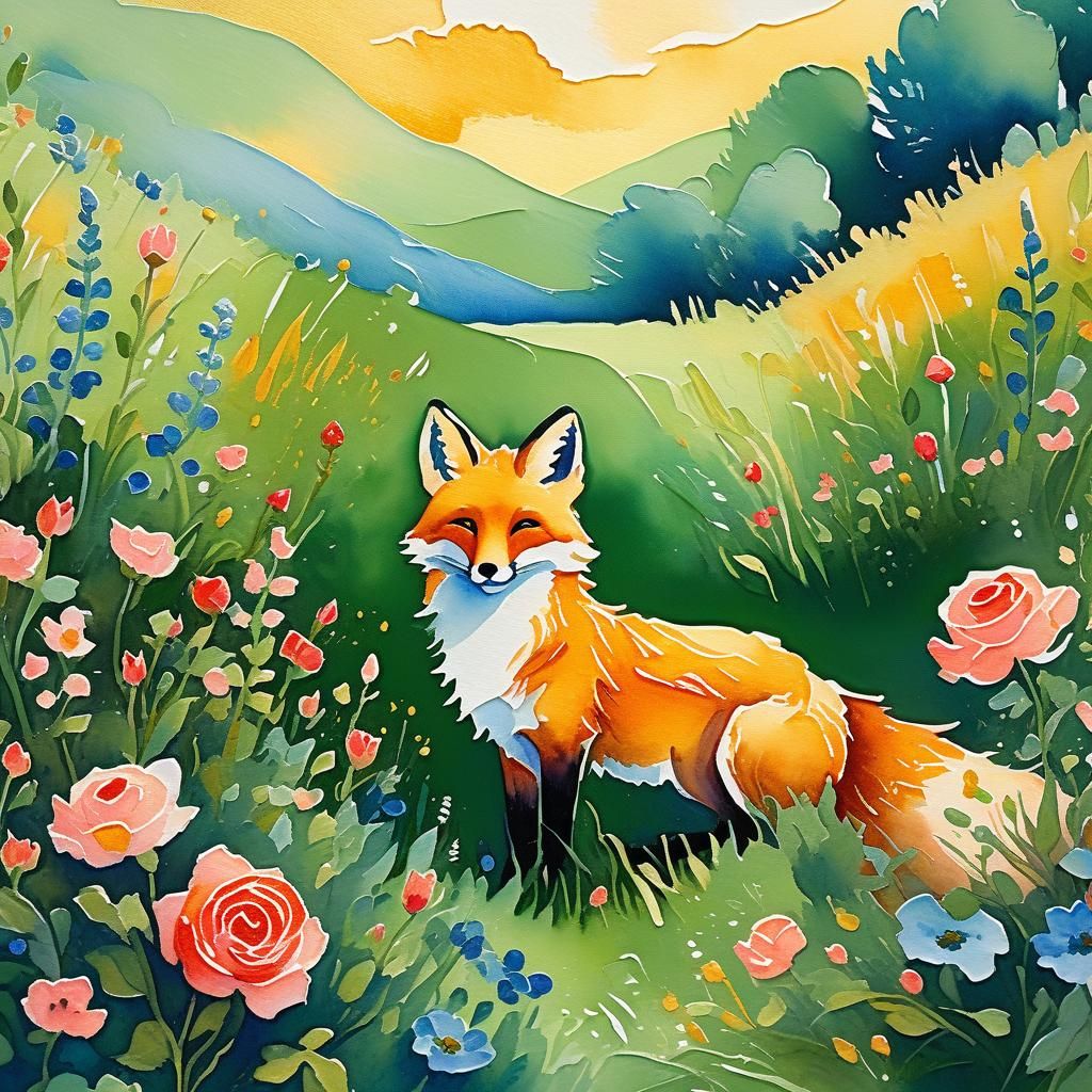 Little Prince, Fox, and Rose in Gouache Style