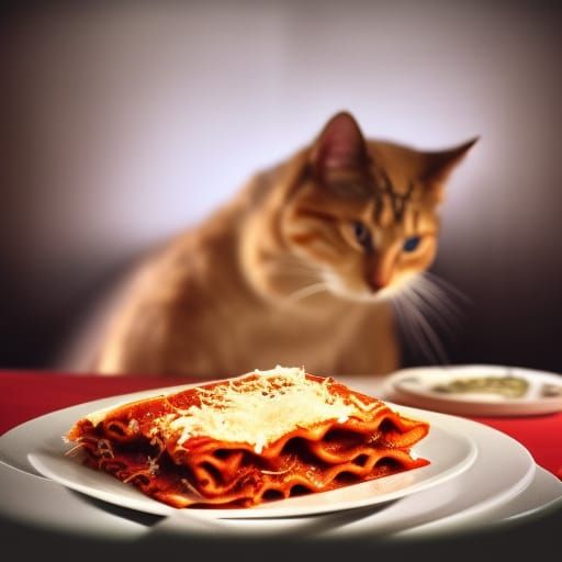 Ginger Cat's Lasagna Feast: A Digital Masterpiece