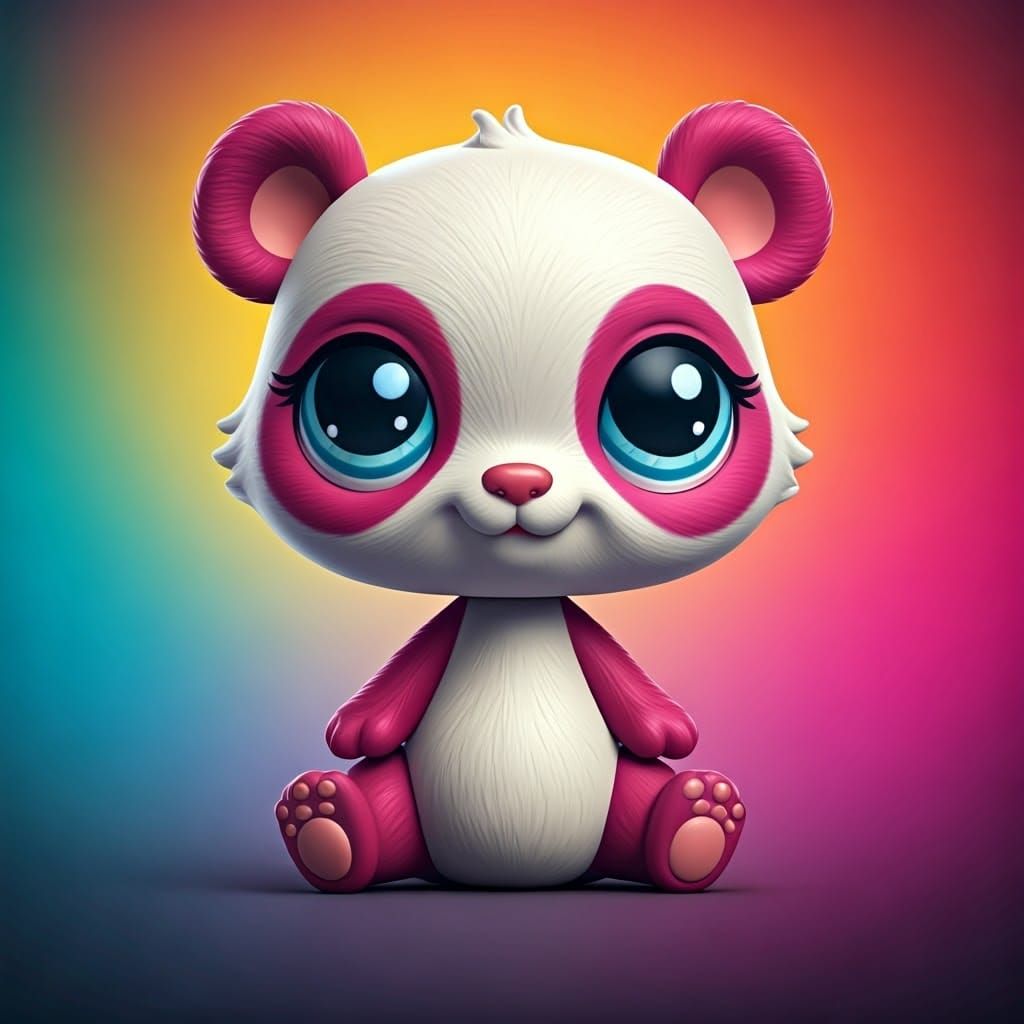 Whimsical LPS Baby Panda Toy in Vibrant Radial Gradient Back...
