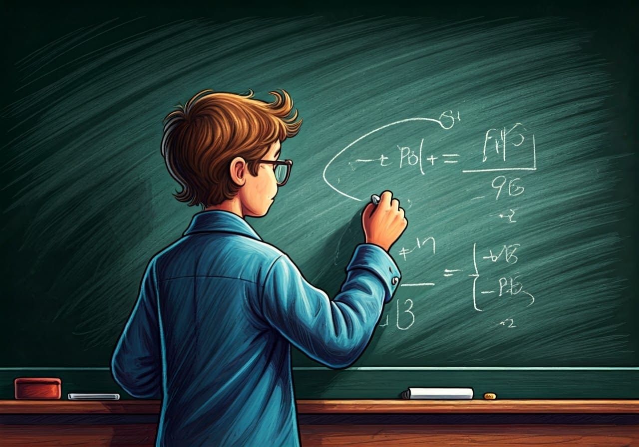 Maths Teacher Writes Formula on Chalkboard in Vibrant Colors