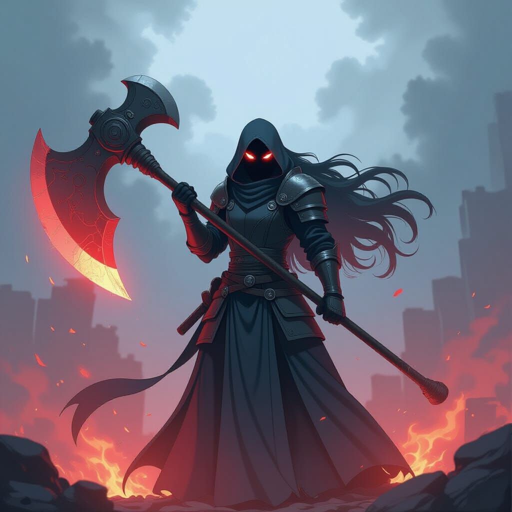 Wrathful Axe in Cel-Shaded Anime Style