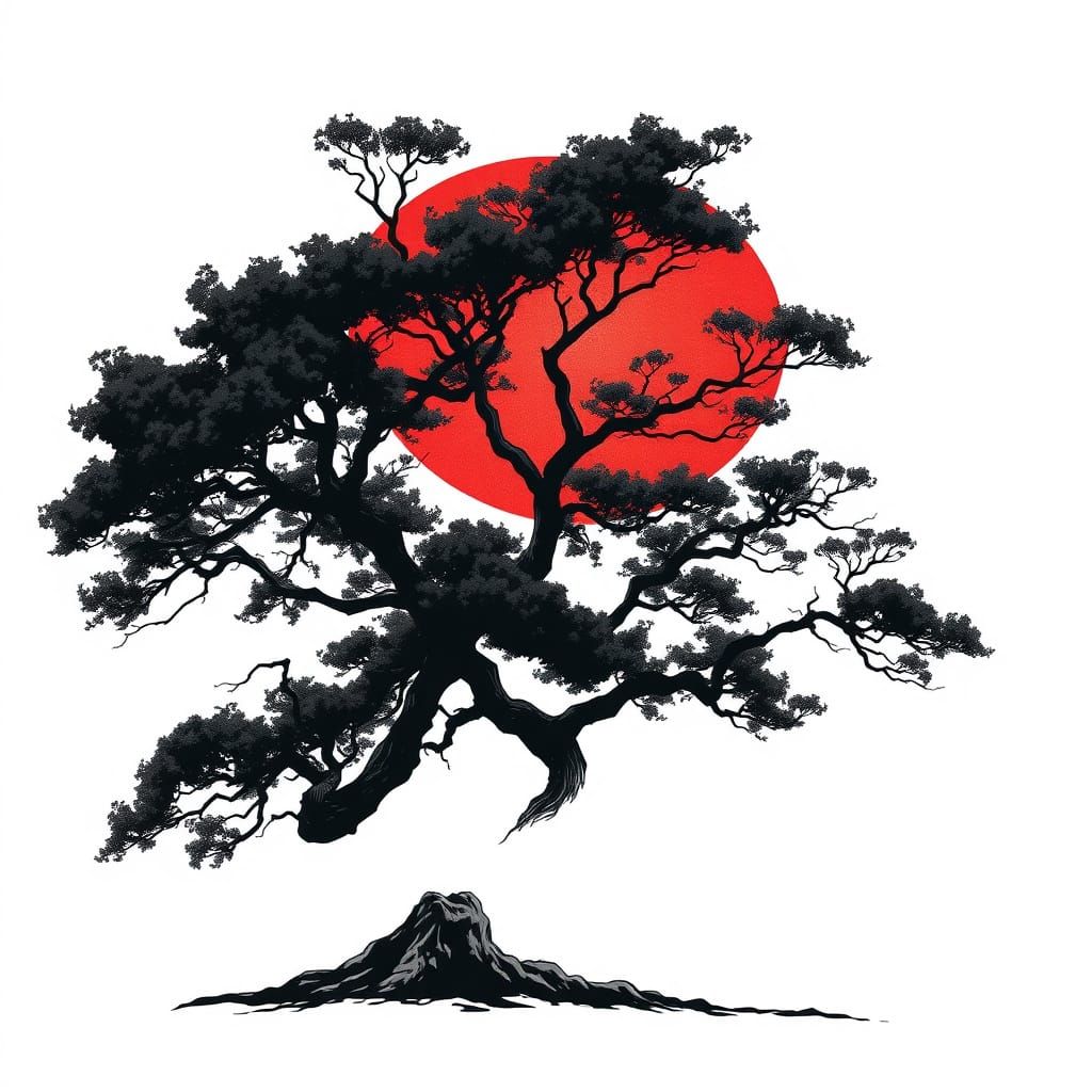 Ancient Dark Tree in Vibrant Manga Style