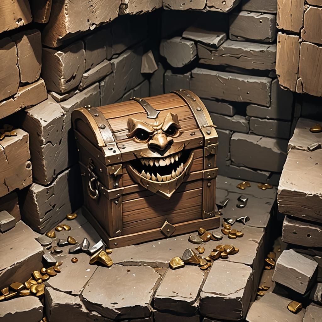Grinning Mimic Treasure Chest in Dungeon Corner