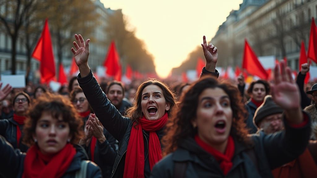 Parisian Protesters in Vibrant Realism
