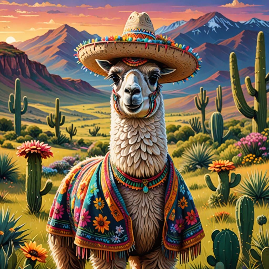 Llama in Sombrero: Digital Painting