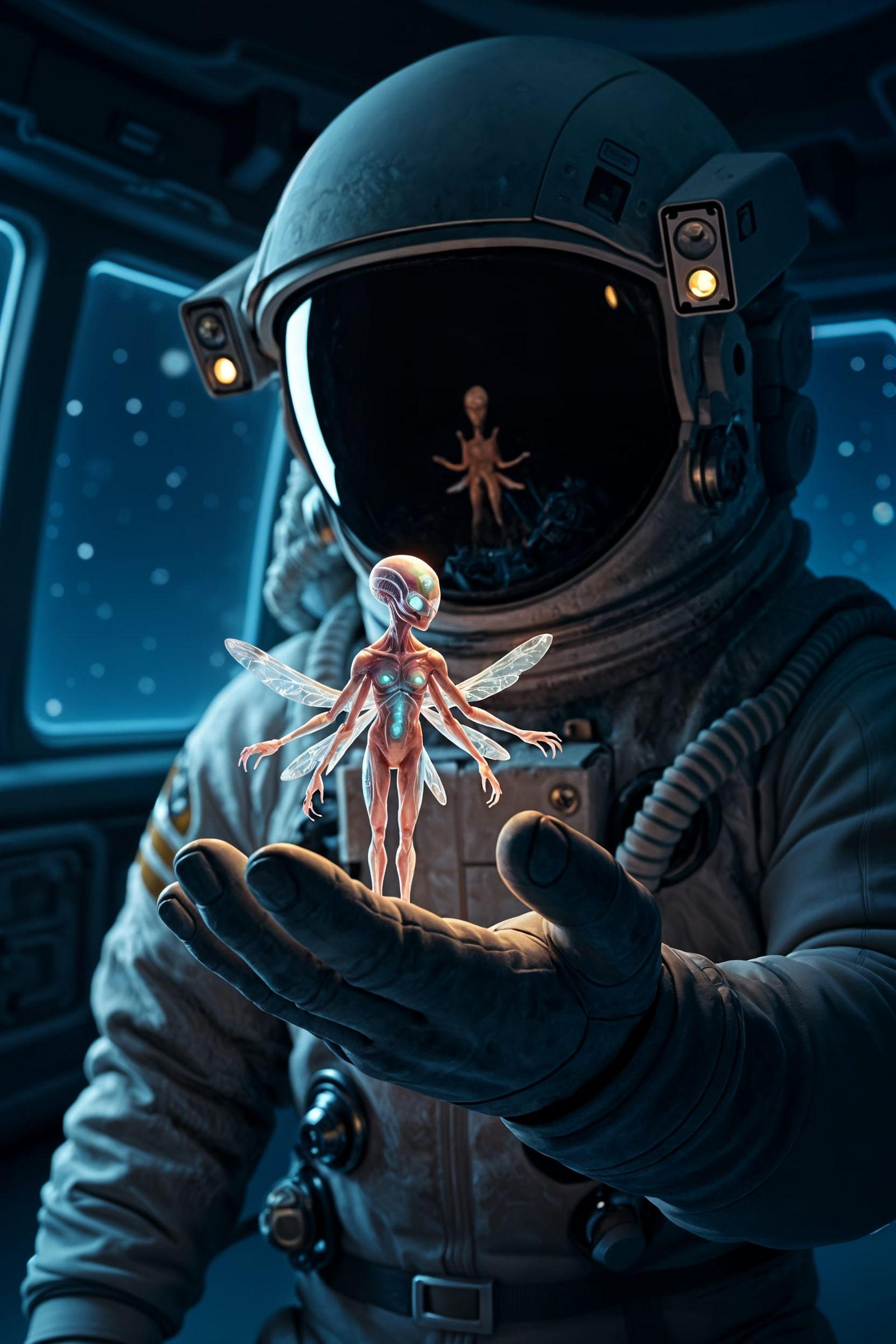 Glowing Alien in Astronaut's Hand